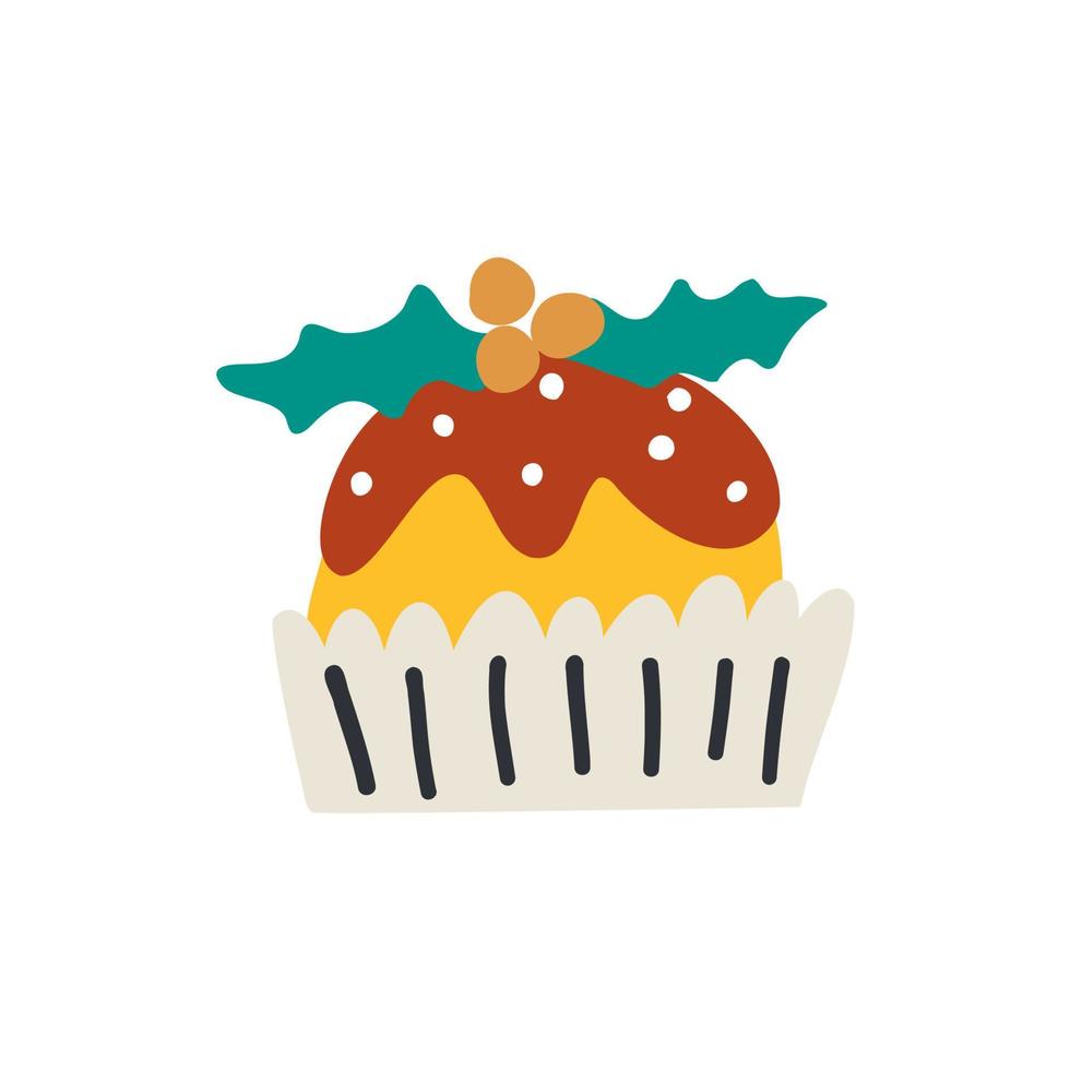 festive Christmas cake. hand drawn vector illustration in flat style.