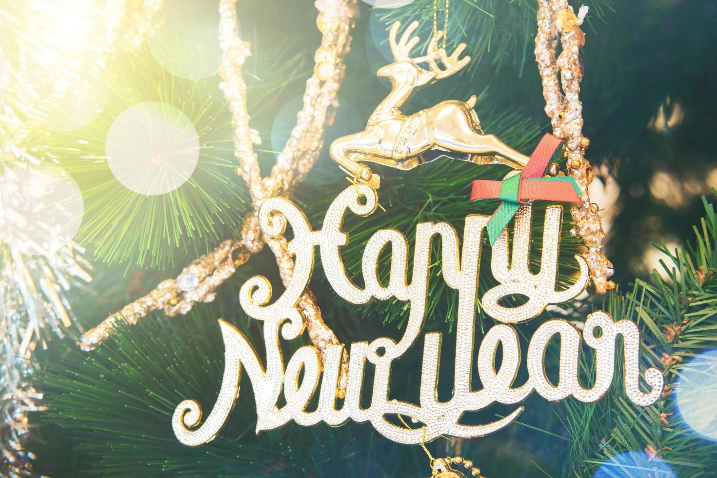 Christmas tree background for festival, xmas and happy new year. Holiday gift exchange event with Copy photo