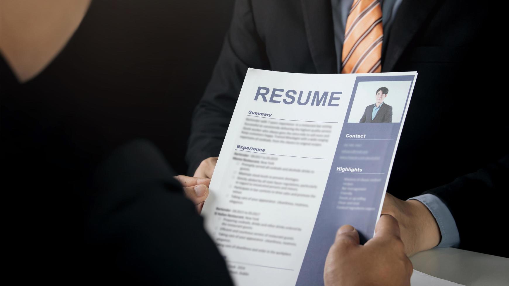 employer, management Interview for a job to hire someone to work for a company. HR check resume. candidate details, recruitment concepts, personnel management recruiting, and job interviews. photo