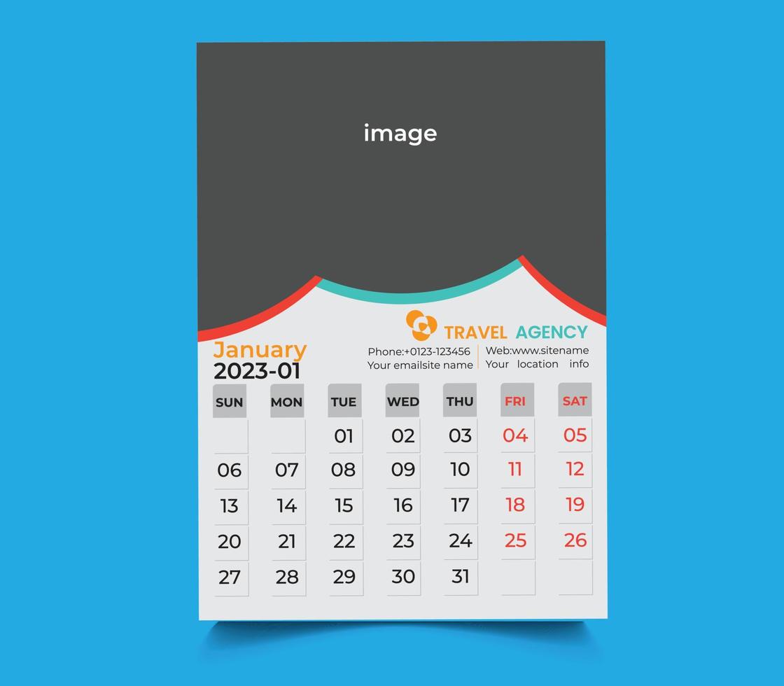 wall calendar or dask calendar 2023 vector