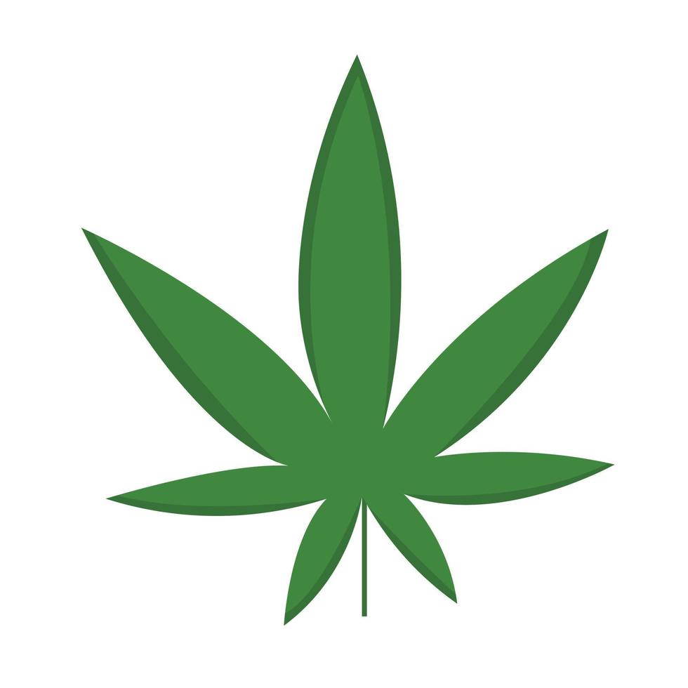 Flat vector marihuana illustration isolated in green color on white background. Medical template, poster logo.