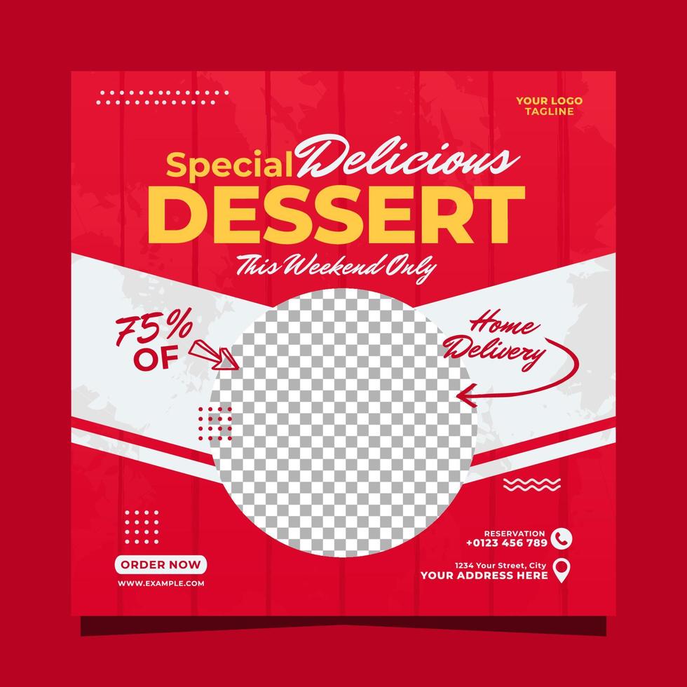 plantilla de publicación de redes sociales de comida de postre delicioso especial vector