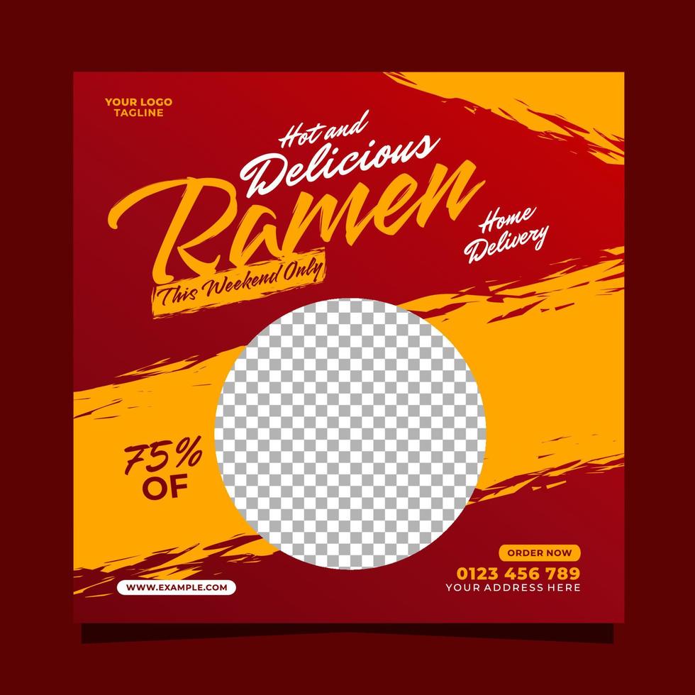 Hot and delicious ramen mobile square banner template for social media post vector