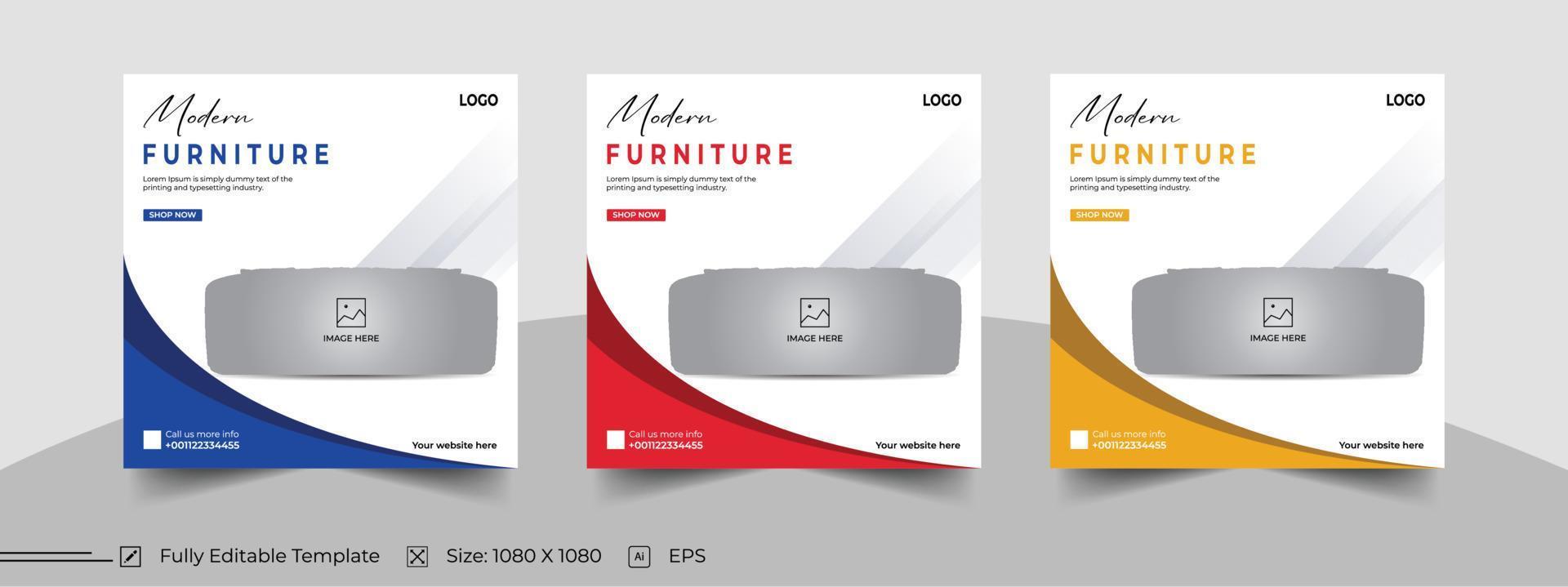 Furniture social media post design template vector