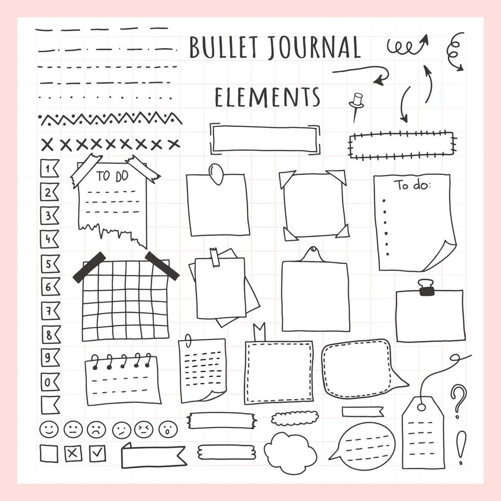 Set of Bullet Journal Elements vector