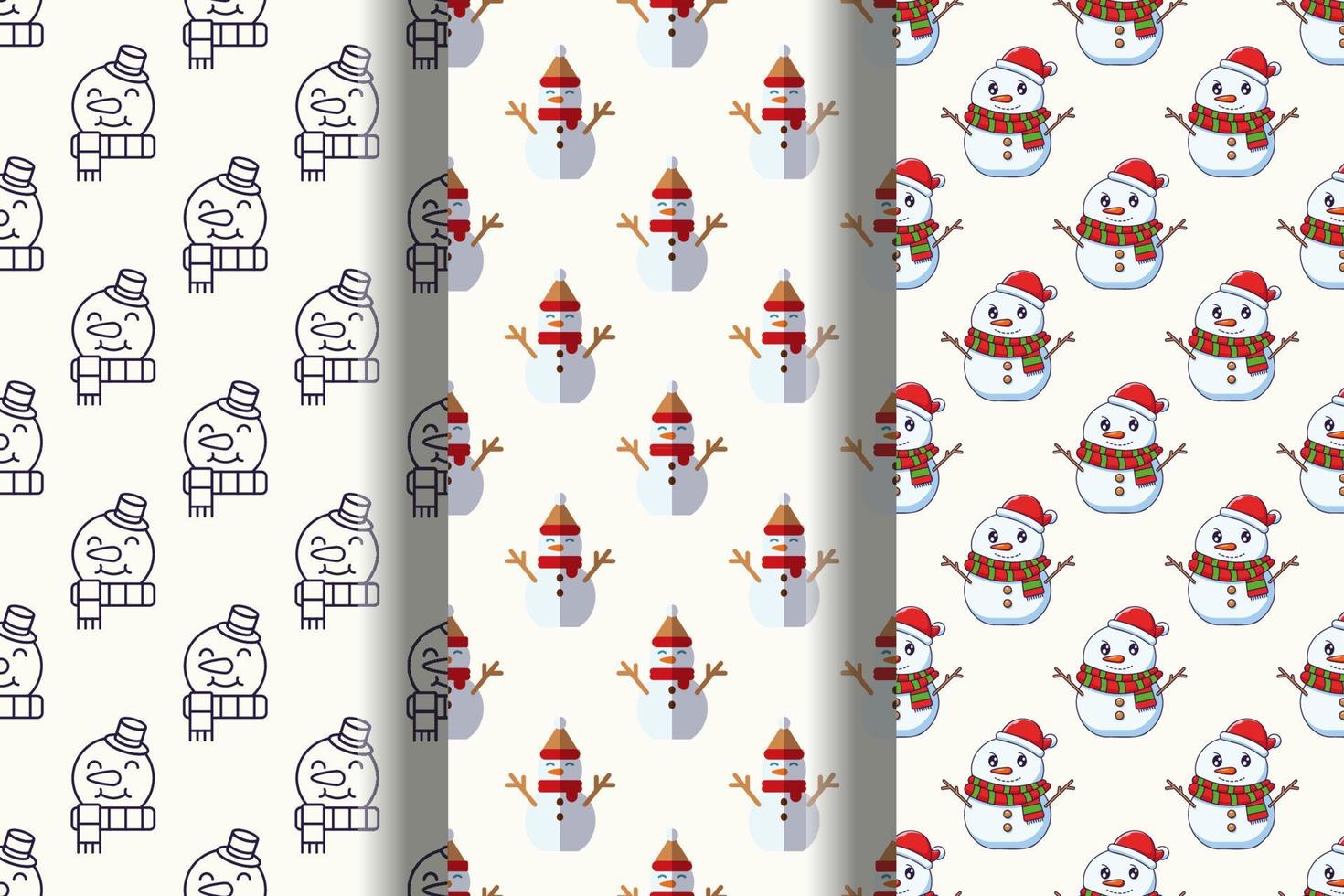 Pack of colorful seamless vector patterns of snowman