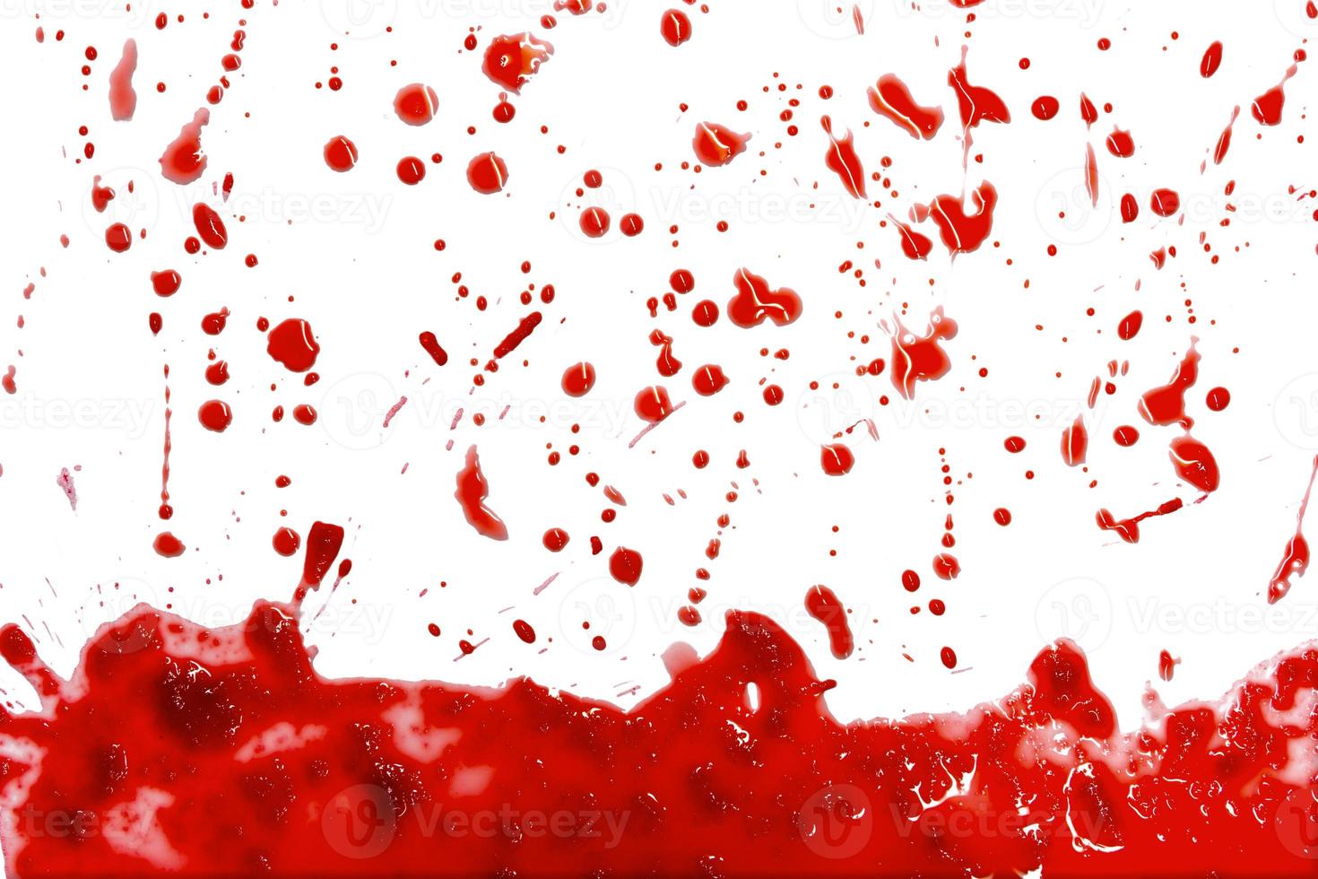 closeup drops of red blood isolated on white background,abstract pattern photo