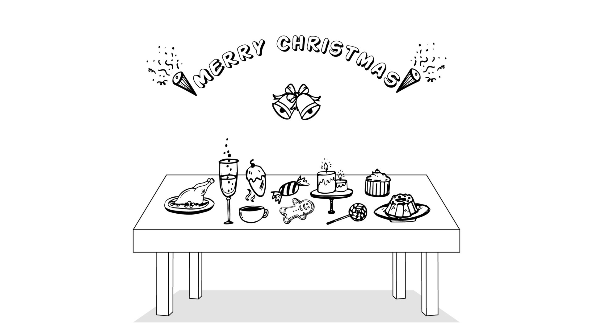 Merry Christmas Christmas Party Food Table Hand Drawn Vector merry-christmas-christmas-party-food-table-hand-drawn-vector