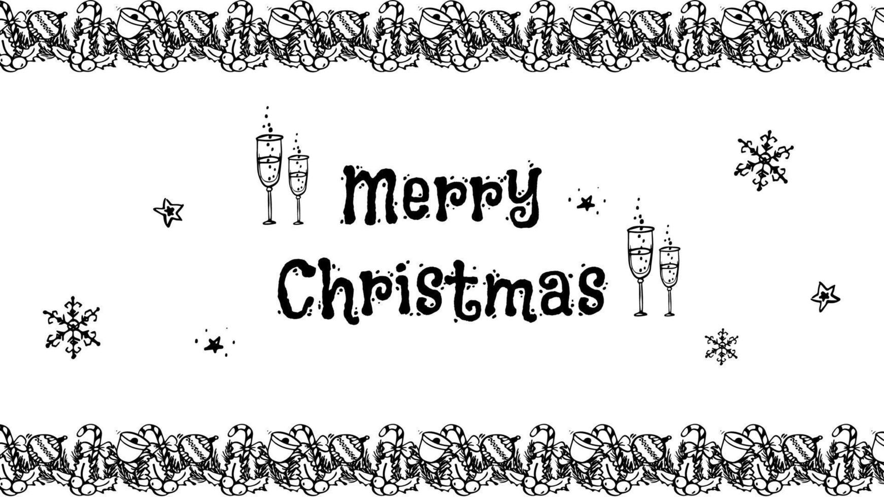 hand drawn christmas vector created with christmas object decorative border, wine glass and snowflake. merry christmas