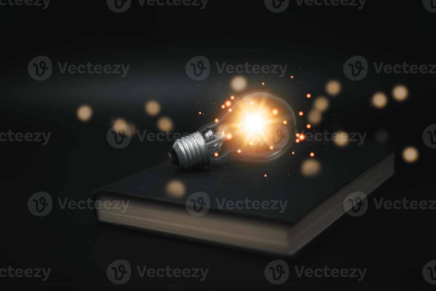 Innovation idea think success and creativity strategy business marketing.Light bulb on book. photo