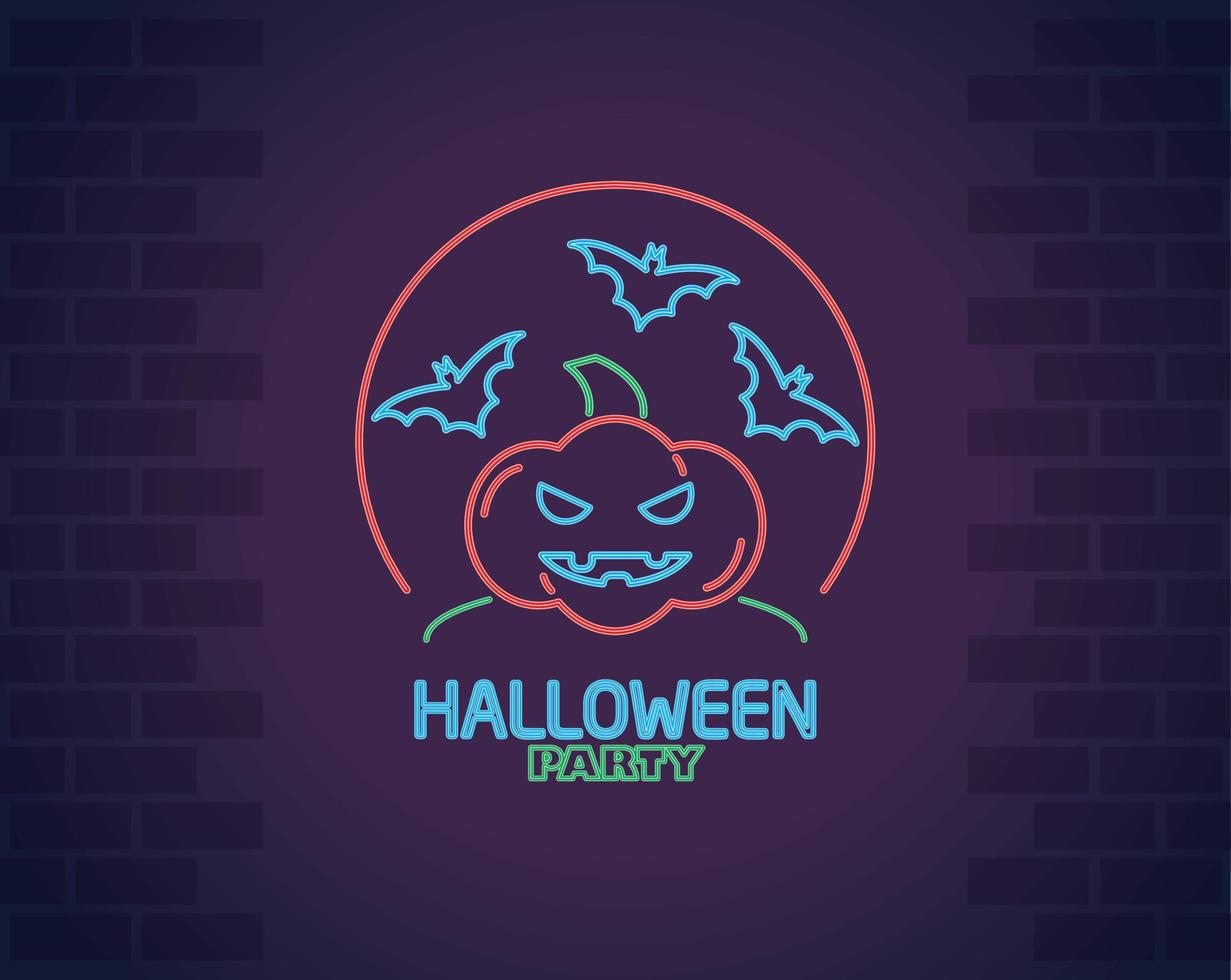 halloween party neon labbel vector