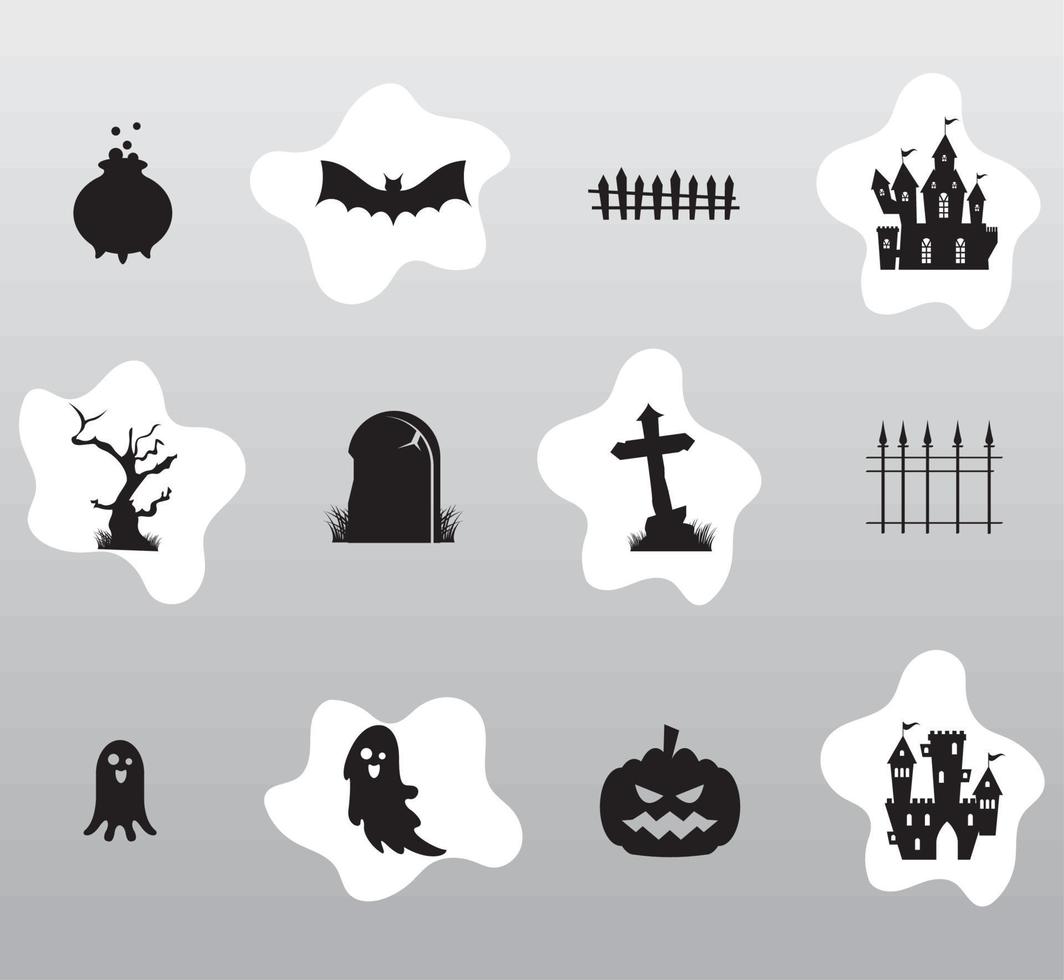 doce iconos de siluetas de halloween vector