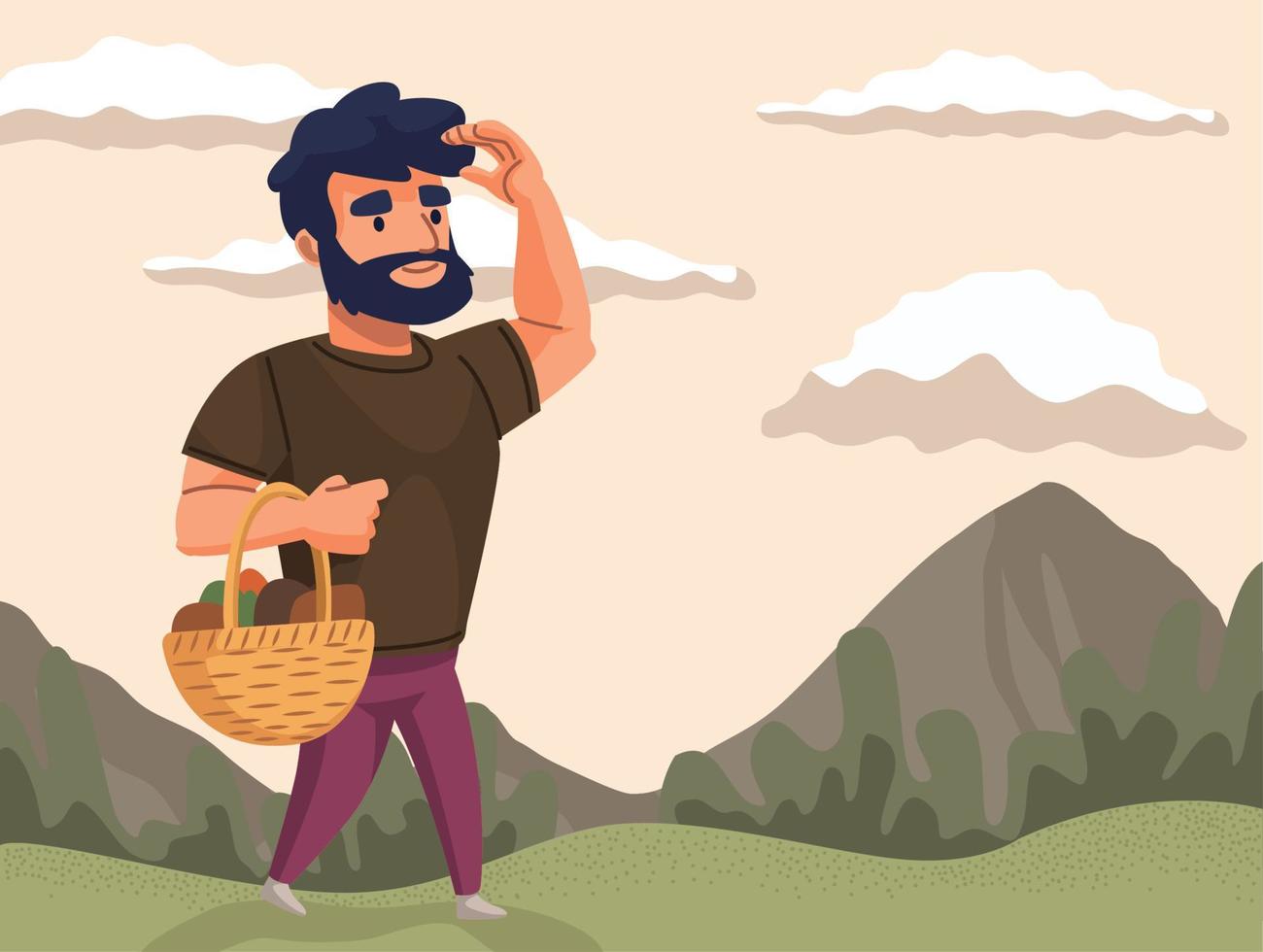 traveler man with basket scene vector