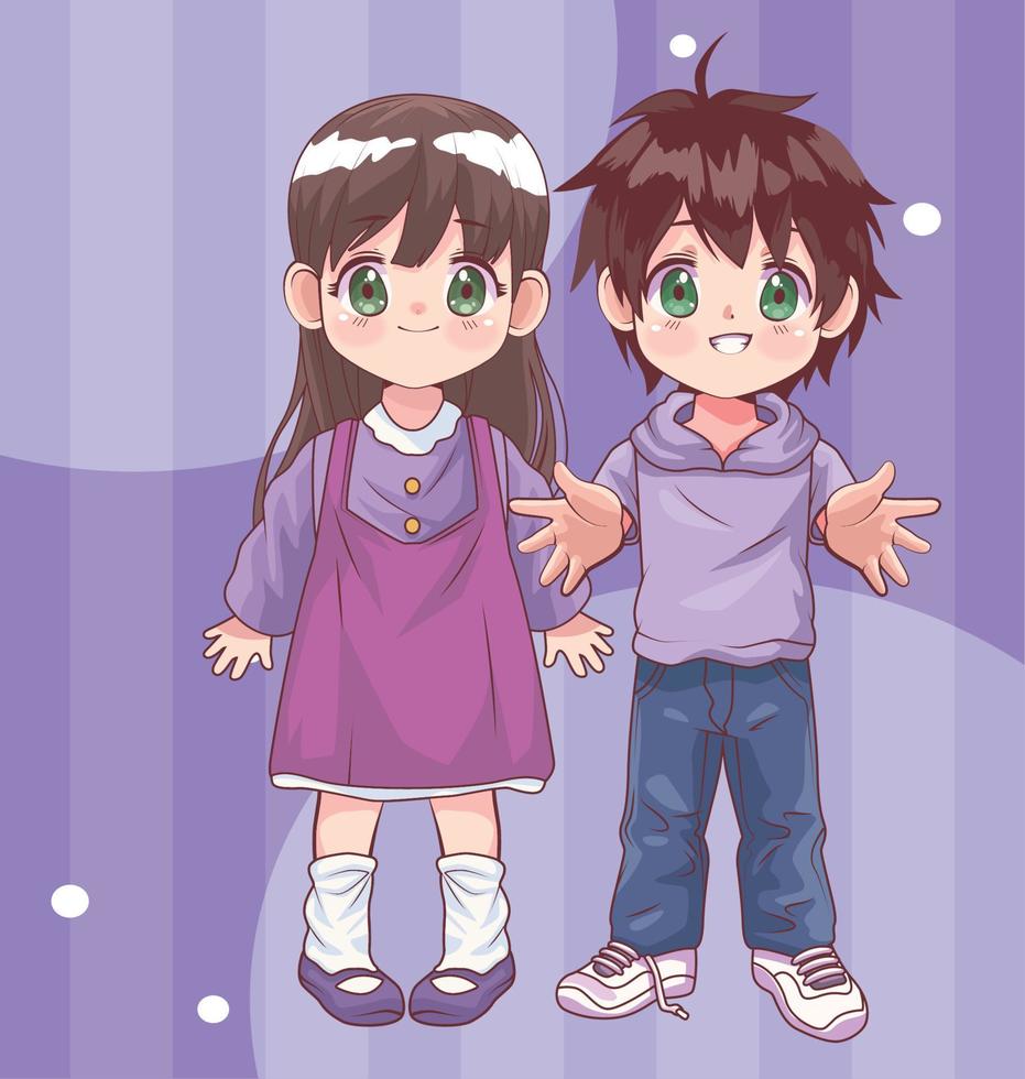 anime young kids couple vector