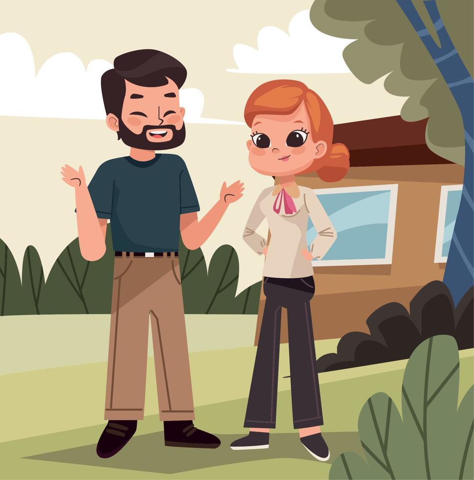 pareja joven en paisaje vector