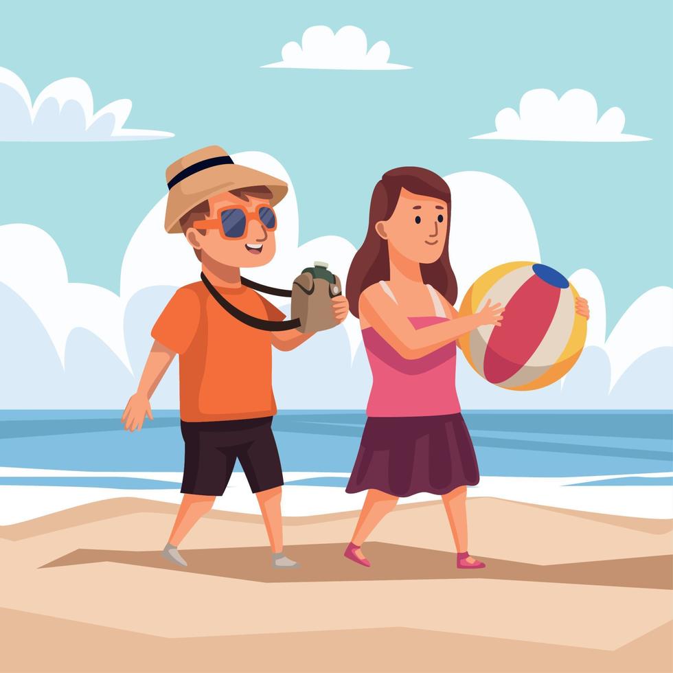 travelers couple on the beach vector