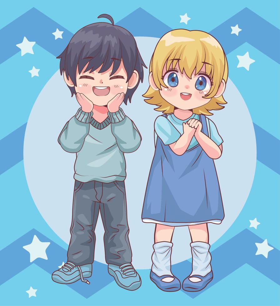 kids couple with stars vector