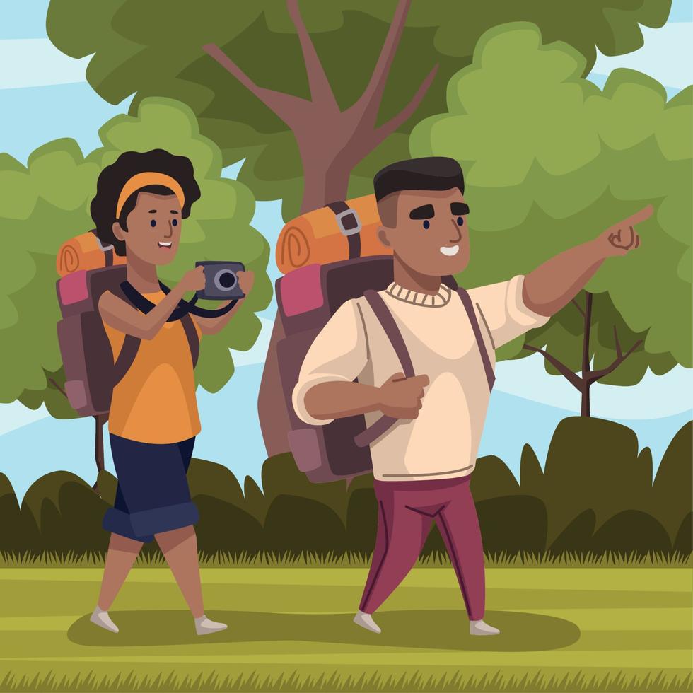 afro travelers couple walking vector