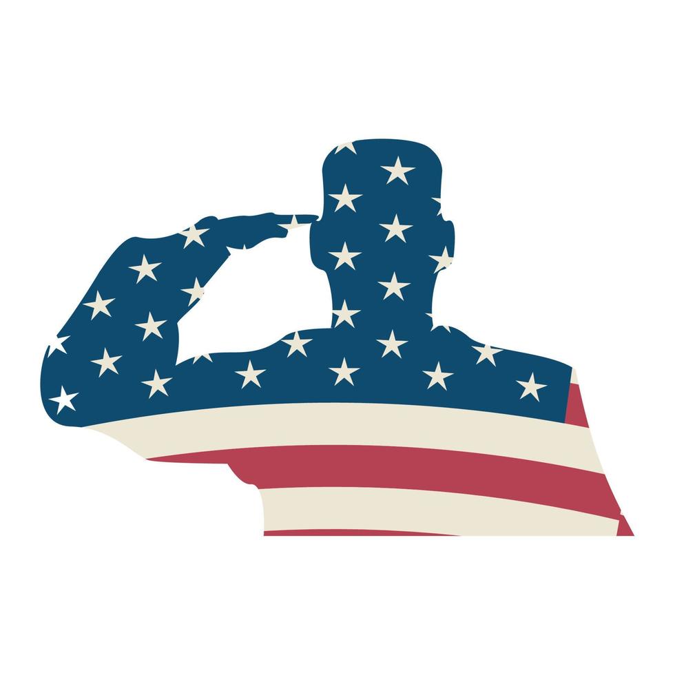 soldier saludating with usa flag vector