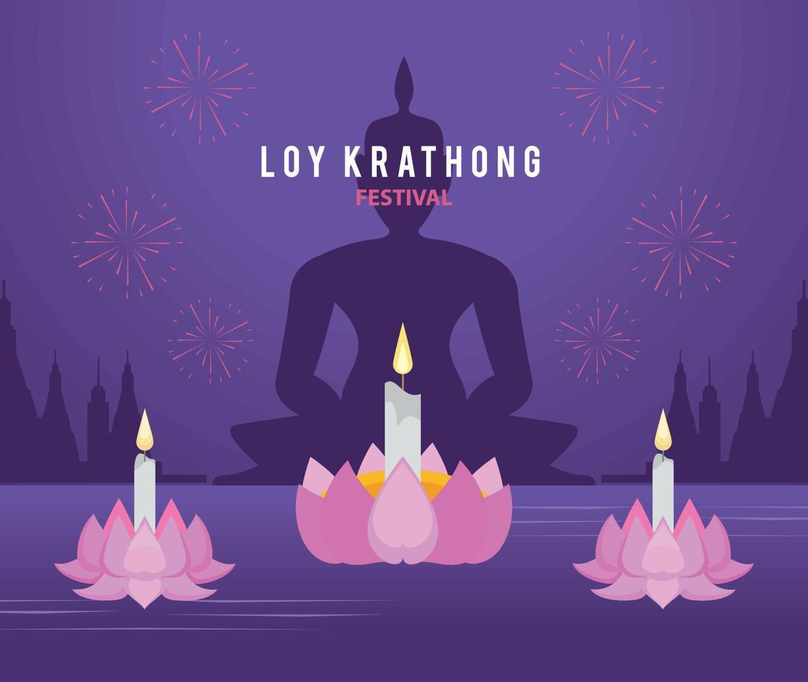 loy krathong festival lettering card vector