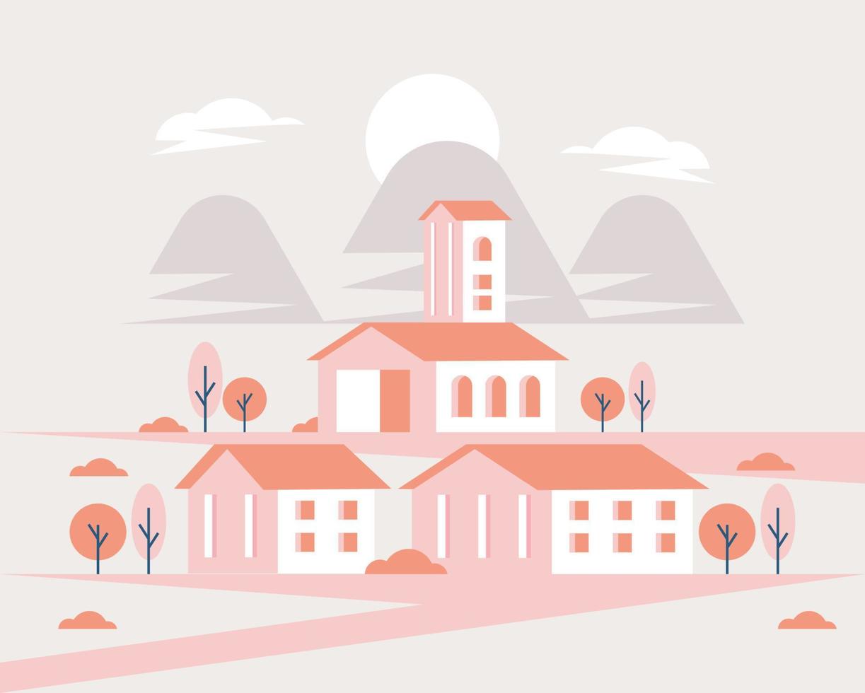 escena del paisaje urbano de edificios rosados vector