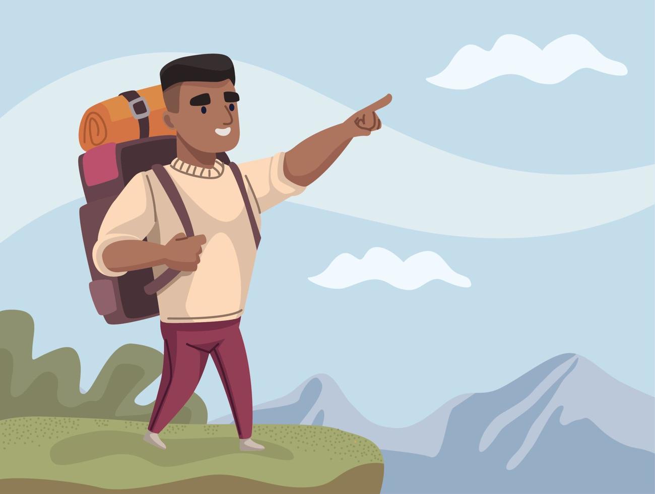 afro traveler man walking scene vector