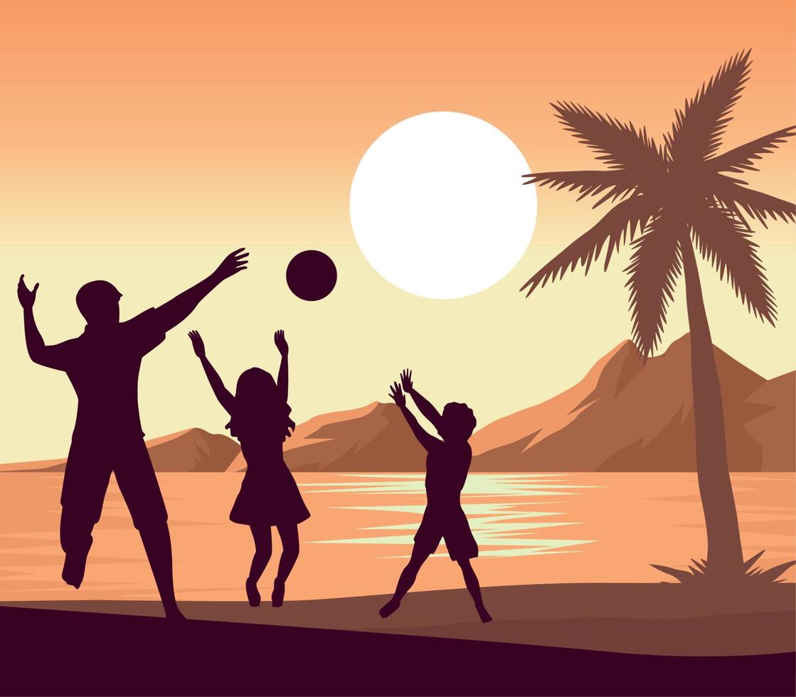 familia jugando escena de baloncesto vector