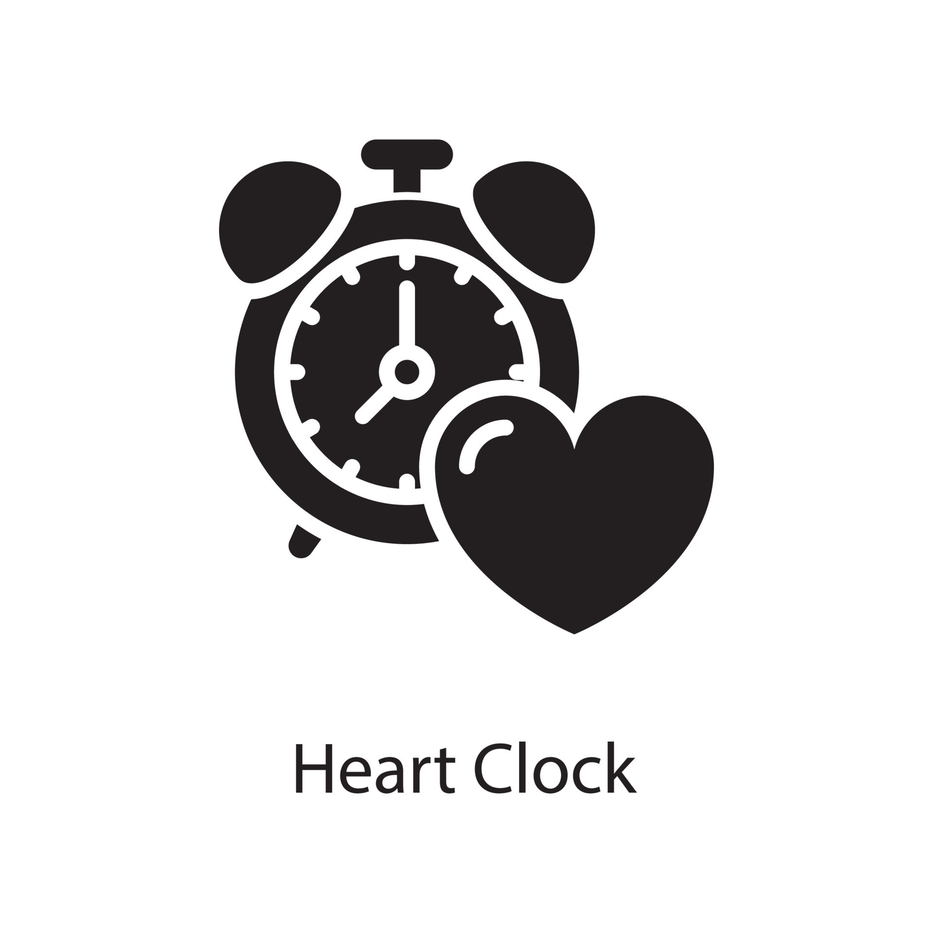 Heart Clock Vector Solid Icon Design illustration. Love Symbol on White