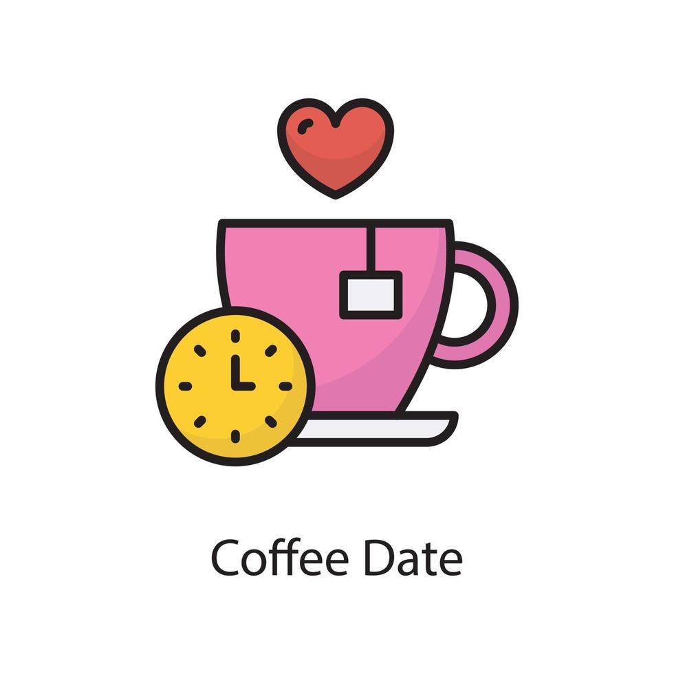 ilustración de diseño de icono de contorno lleno de vector de fecha de café. símbolo de amor en el archivo eps 10 de fondo blanco