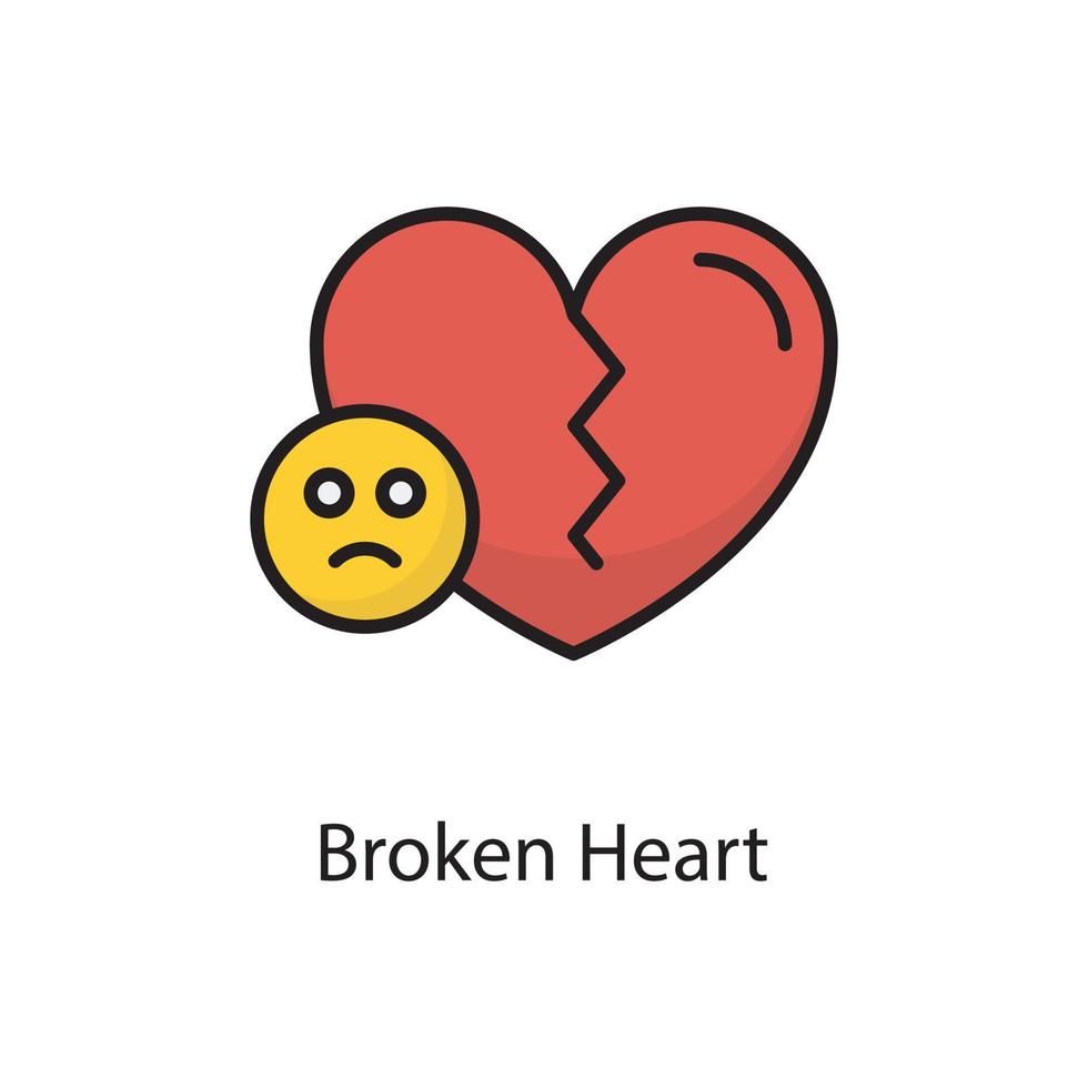 ilustración de diseño de icono de contorno lleno de vector de corazón roto. símbolo de amor en el archivo eps 10 de fondo blanco