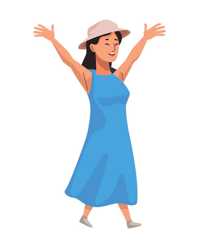 mujer turista feliz vector