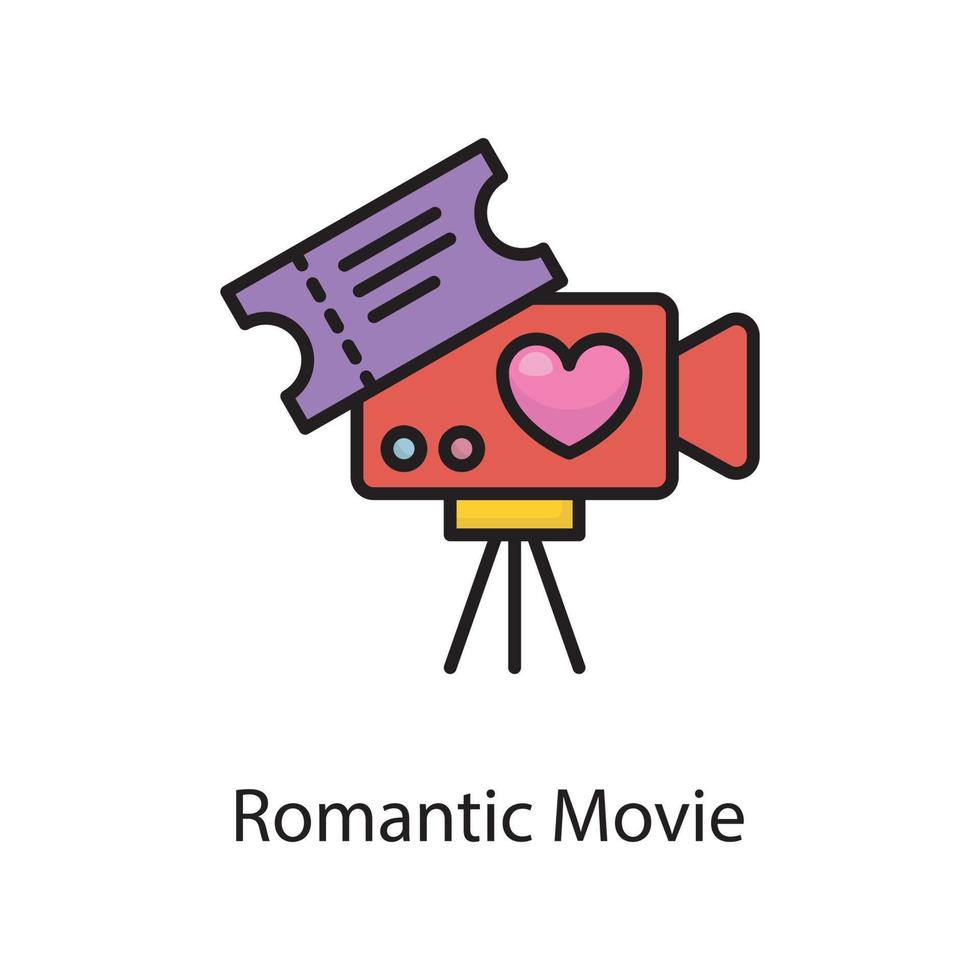 ilustración de diseño de icono de contorno lleno de vector de película romántica. símbolo de amor en el archivo eps 10 de fondo blanco