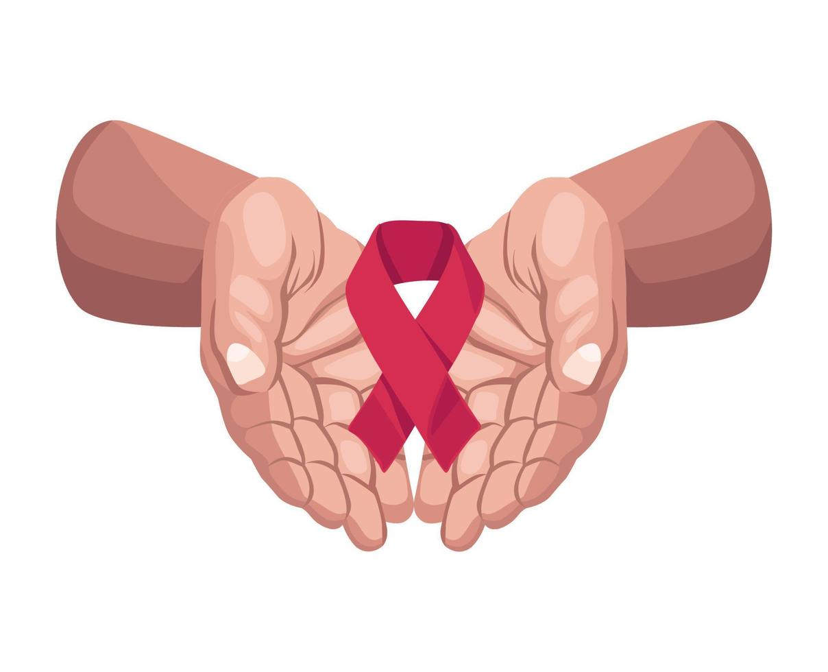 hands lifting AIDS ribbon campaign vector