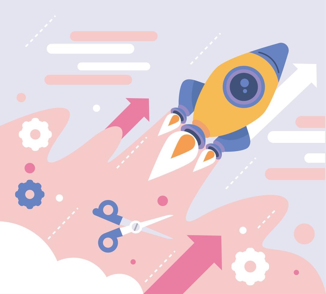rocket start up and gears vector