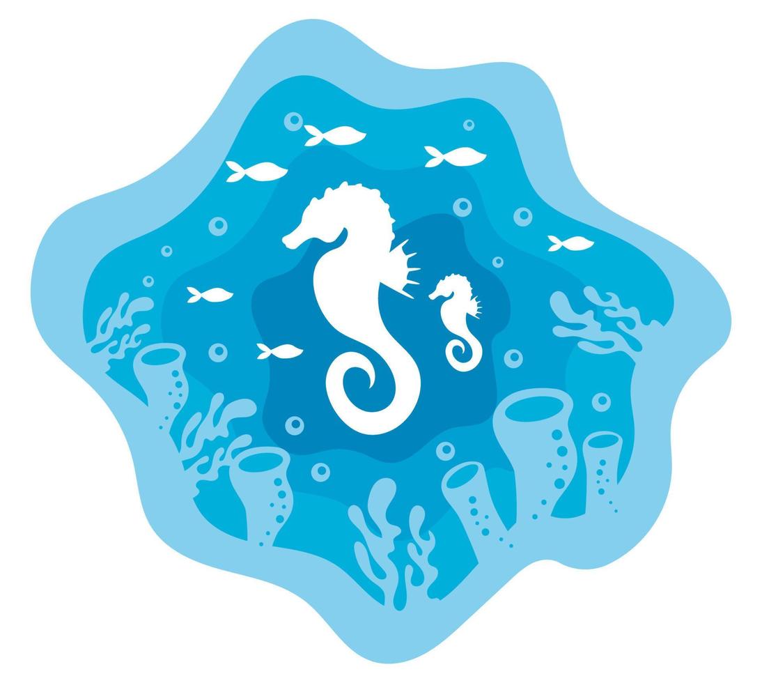 seahorse sealife paper art vector