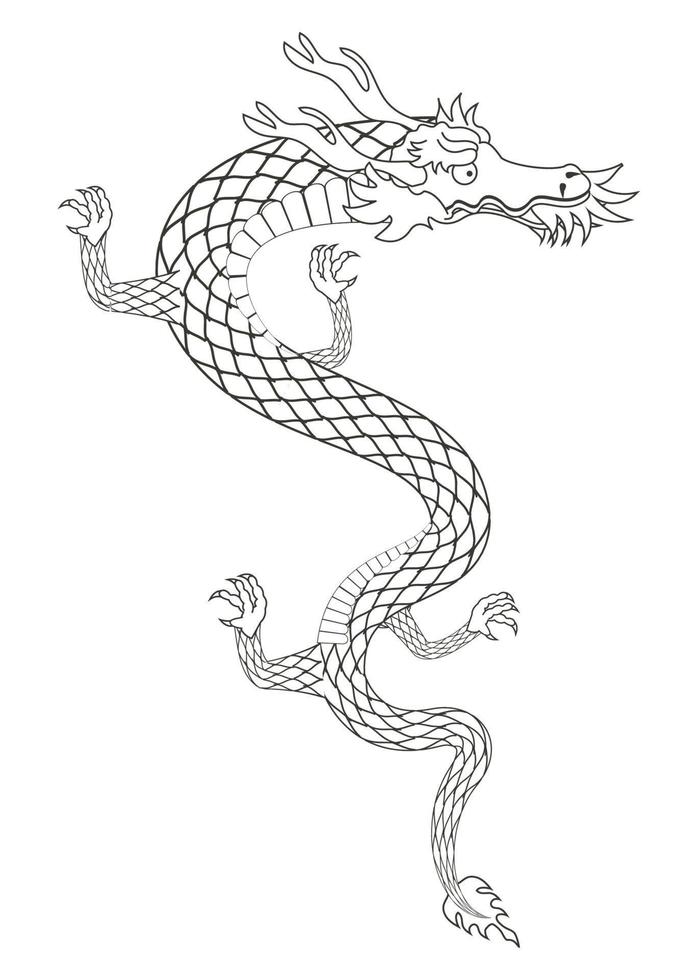 asiático dragón bestia monocromo vector