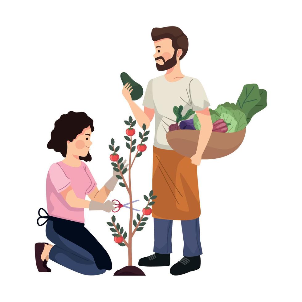 farmers couple with vegetables vector