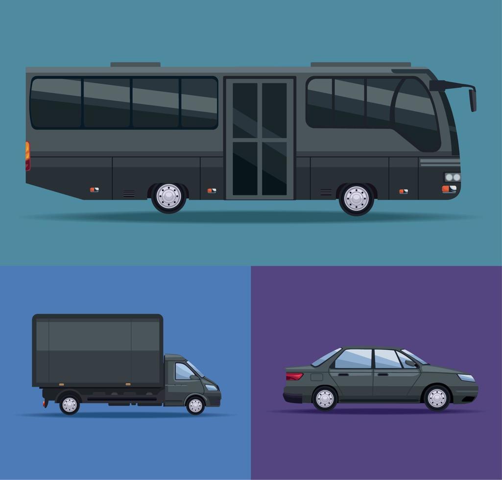 three black vehicles mockup vector