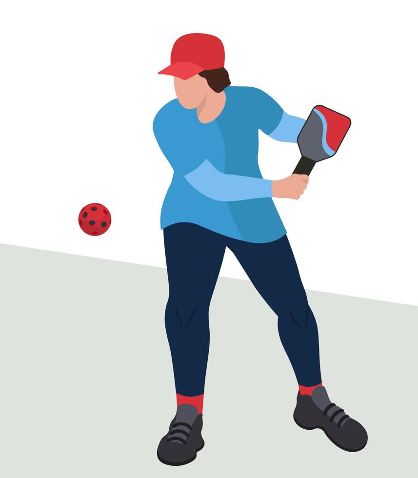 jugador masculino de pickleball en ilustración de vector de sombrero rojo en estilo plano