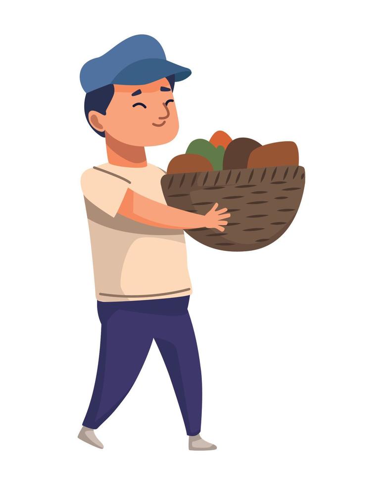 traveler man with basket food vector