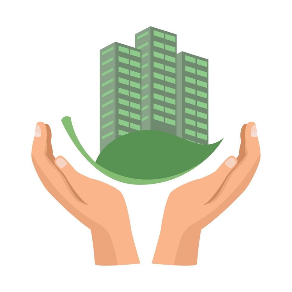 manos protegiendo el edificio verde vector