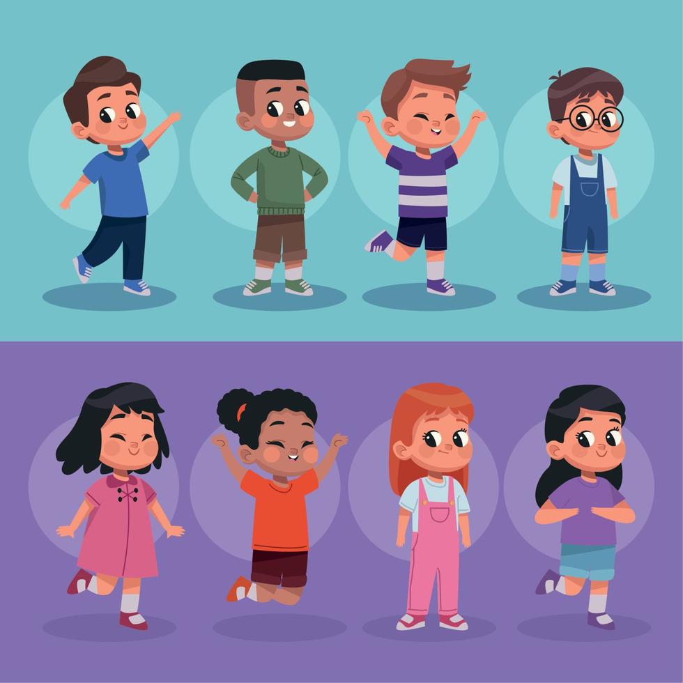 eight happy little kids vector