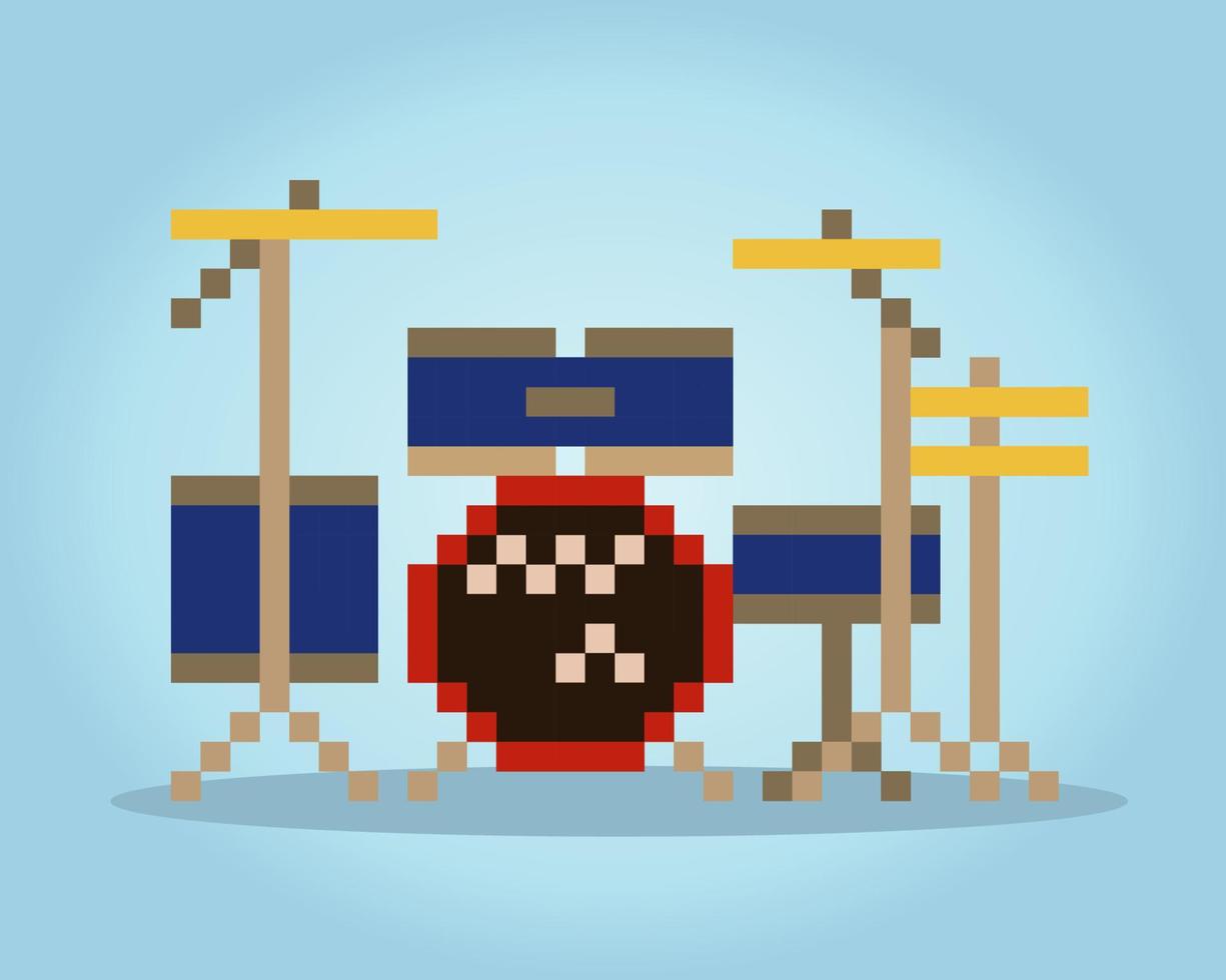 Imagen de píxel de baterista de 8 bits. herramientas musicales en ilustraciones vectoriales para activos de juegos vector