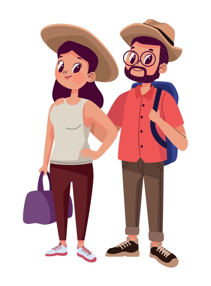 tourists couple with bags vector