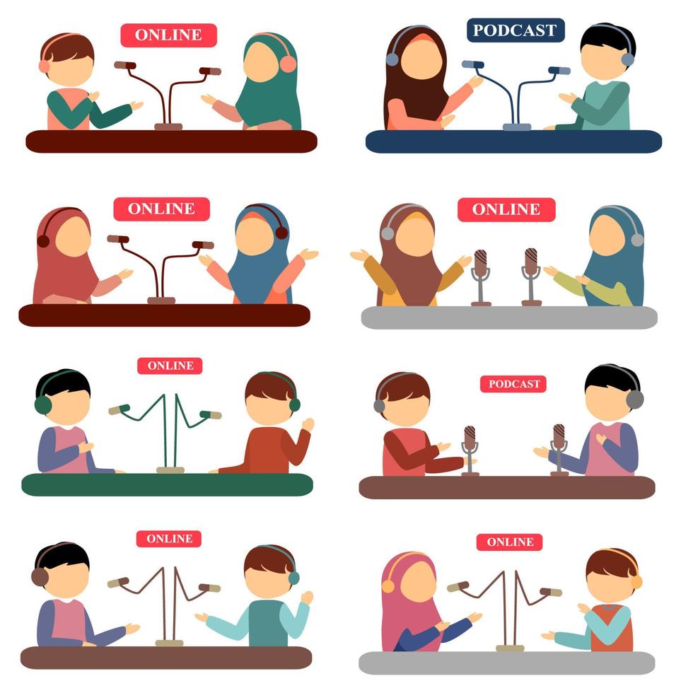Podcast interview flat design illustration collection vector