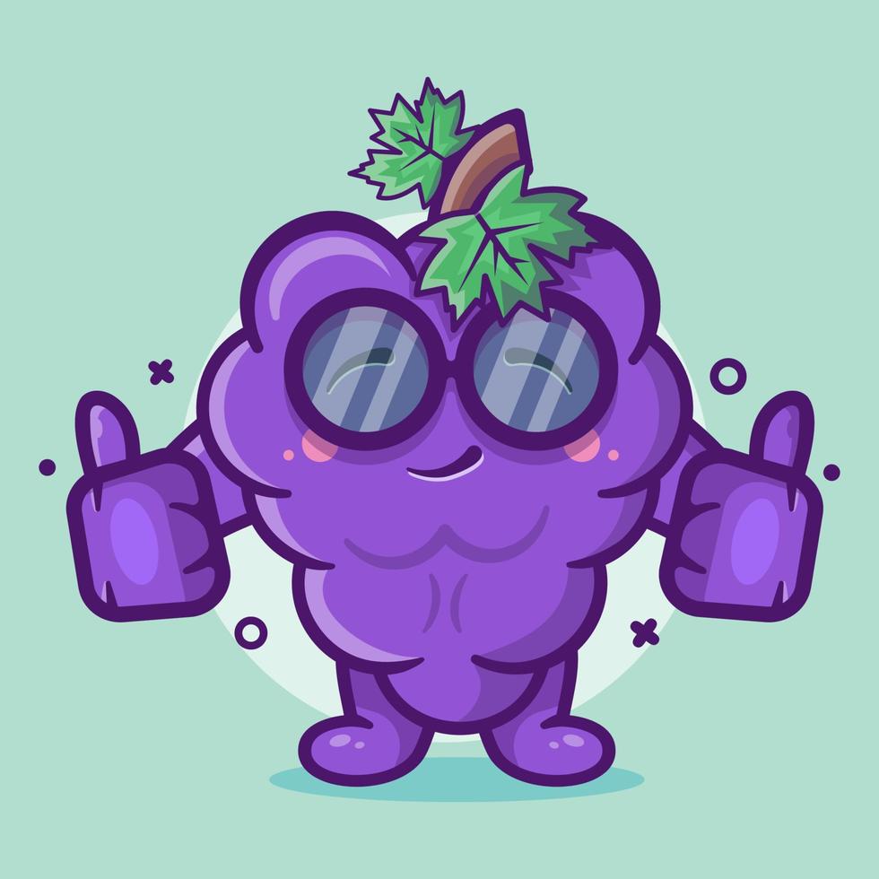 mascota de personaje de fruta de uva inteligente con gesto de mano pulgar arriba dibujos animados aislados en diseño de estilo plano vector