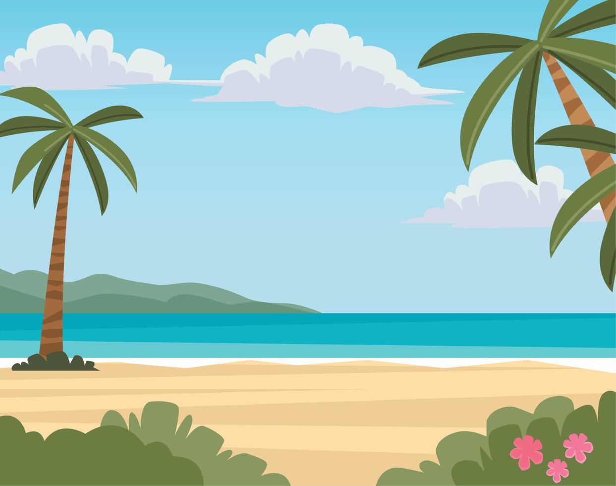 paisaje marino de belleza con palmeras vector