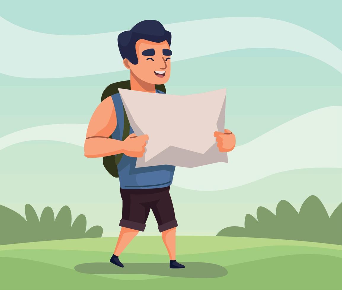 traveler man walking scene vector