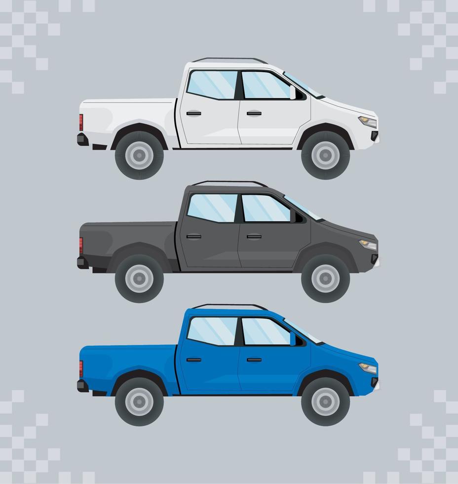 tres vehículos de maqueta de camión vector