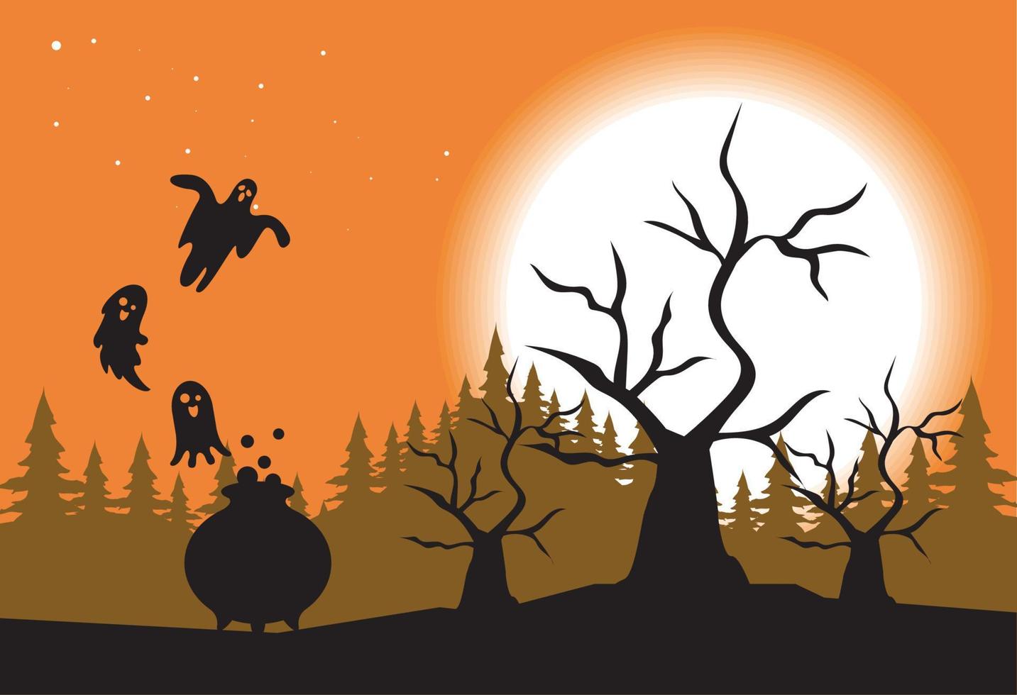 caldero y fantasmas de halloween vector